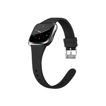 Silicone Slim Bands Compatible with Fitbit Versa 2/Versa/Versa Lite/Versa SE, Narrow & Thin Sport Wristbands with Metal Buckle for Women/Men