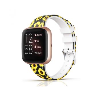 Compatible with Fitbit Versa 2/Versa/Versa Lite Band for Women, Silicone Fadeless Pattern Floral Printed Replacement Wristband for Fitbit Versa Smart Watch