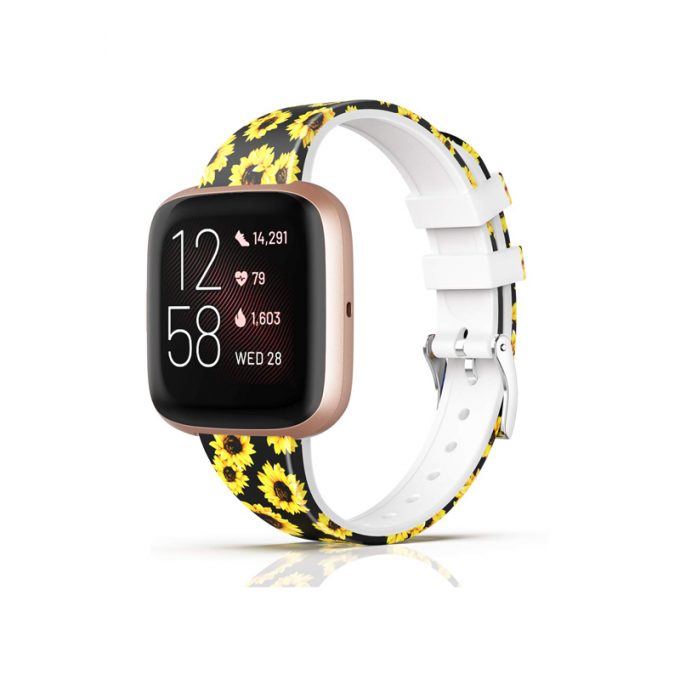 Compatible with Fitbit Versa 2/Versa/Versa Lite Band for Women, Silicone Fadeless Pattern Floral Printed Replacement Wristband for Fitbit Versa Smart Watch