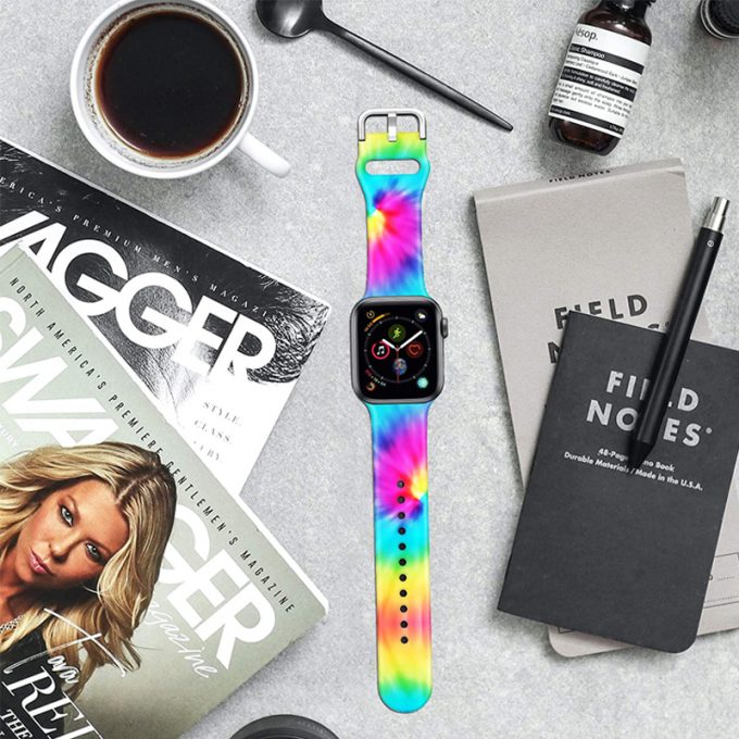 Sport Pattern Print Tie Dye Silicone Rubber Strap For Apple Watch Band iwatch for 38mm 40mm 41mm 42mm 44mm 45mm