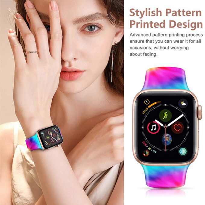 Sport Pattern Print Tie Dye Silicone Rubber Strap For Apple Watch Band iwatch for 38mm 40mm 41mm 42mm 44mm 45mm
