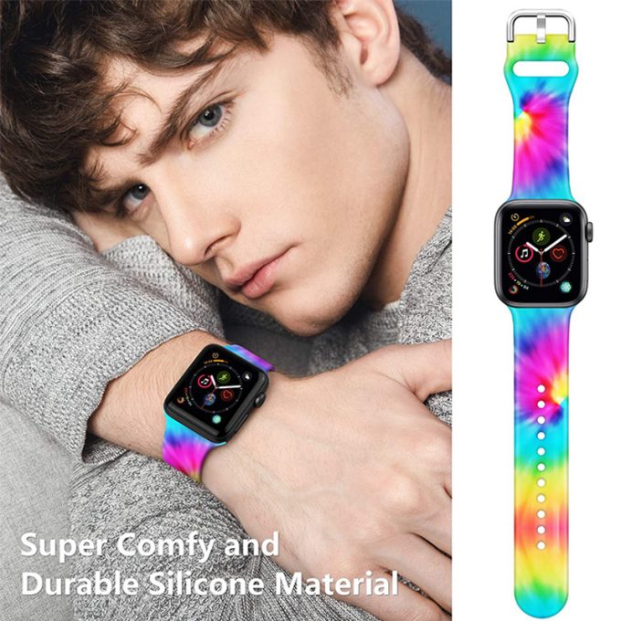 Sport Pattern Print Tie Dye Silicone Rubber Strap For Apple Watch Band iwatch for 38mm 40mm 41mm 42mm 44mm 45mm