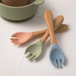 Wooden handle silicone baby fork BP006 -4