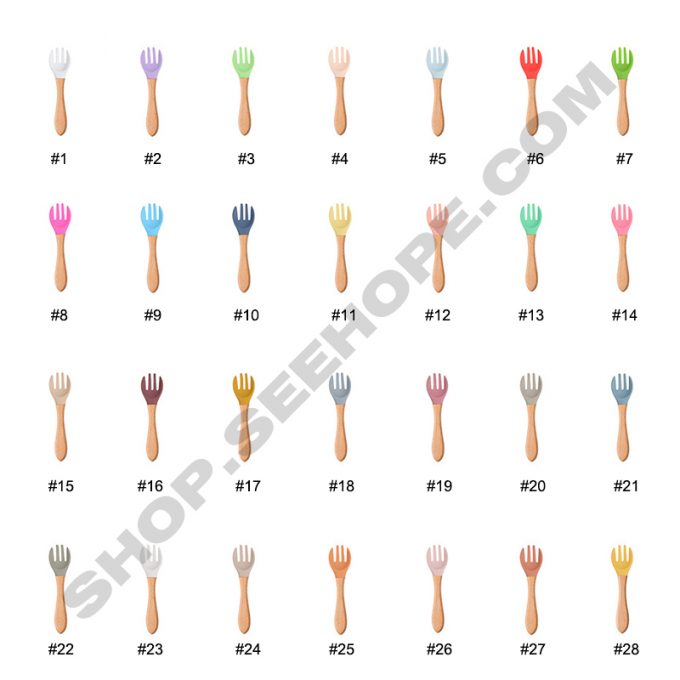 Wooden handle silicone baby fork