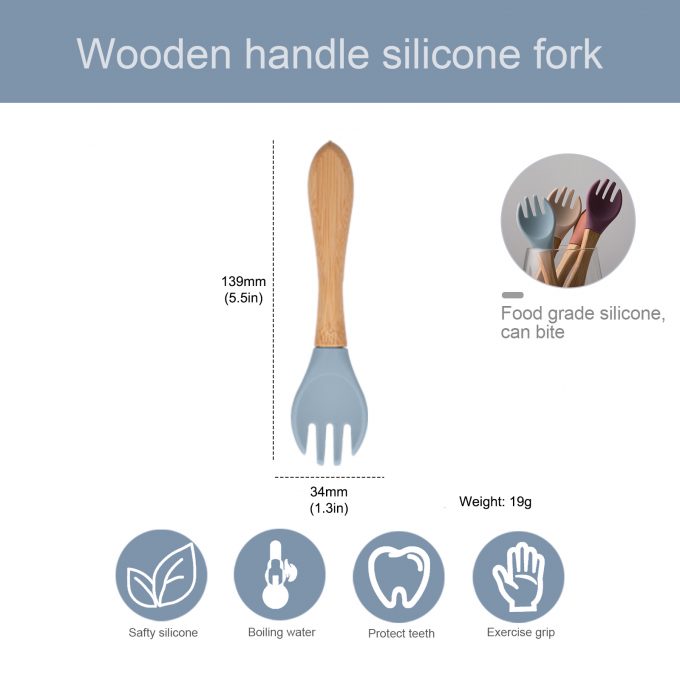 Wooden handle silicone baby fork